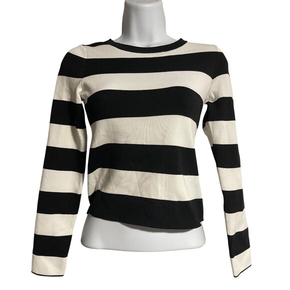 Happily Grey Womens Black & White Striped Long Sleeve Knit Top Size S - Picture 1 of 6